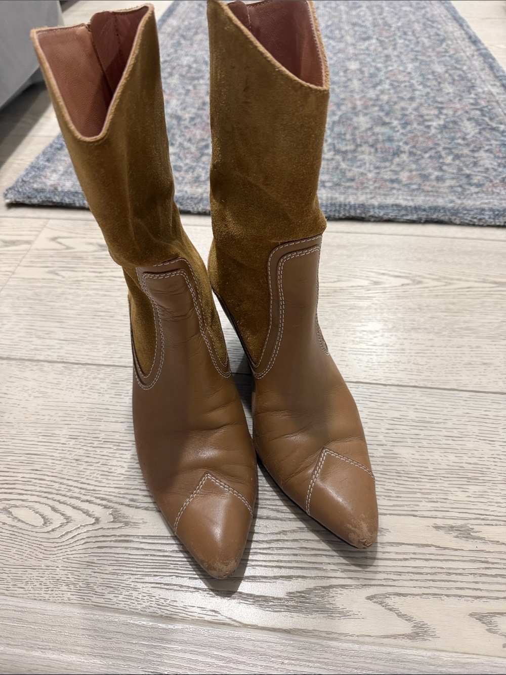 Zimmermann Two-Tone Brown Leather and Suede Mid-Calf Boots